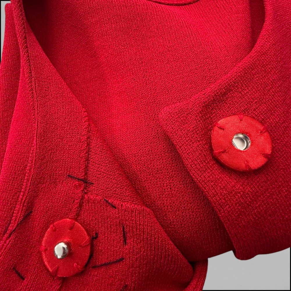 Red Draped Statement Jacket Sweater M Maximalist … - image 5